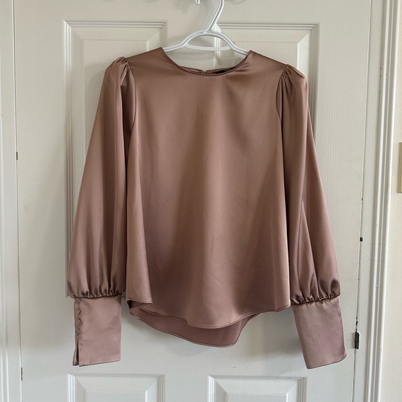 River Island Beige Satin Long Sleeve Blouse - Picture 1 of 5
